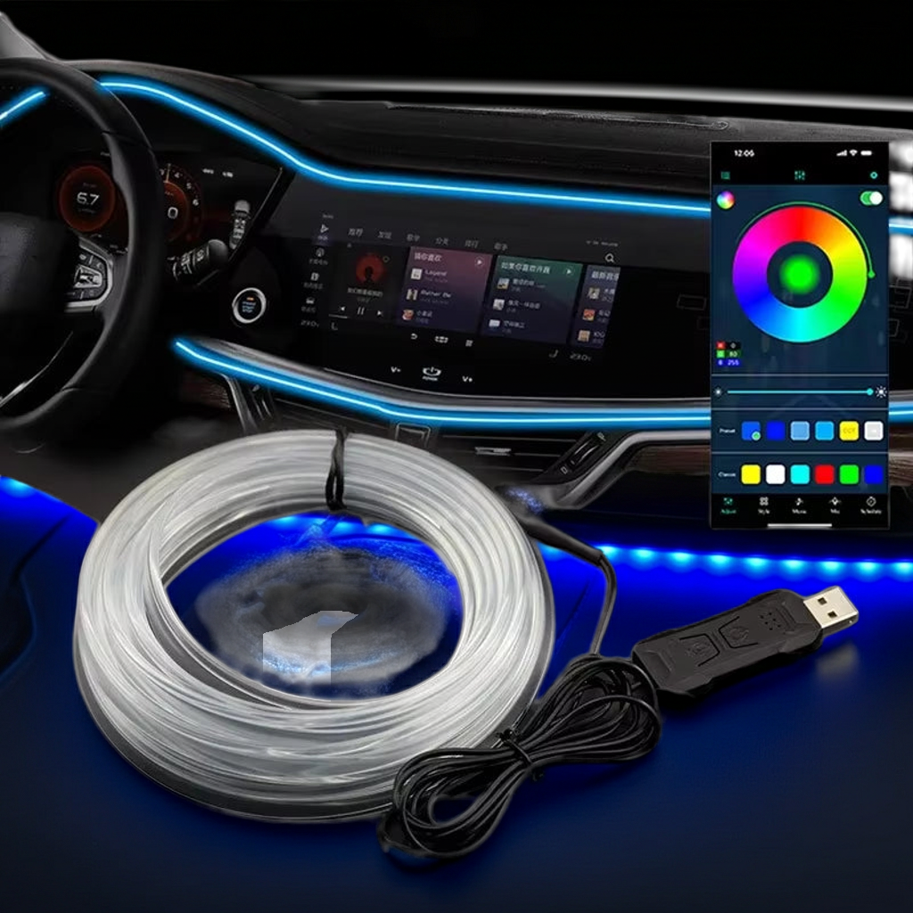 1/2/3/4/5M Car Interior RGB LED Light Strip Ambient Neon Invisible Light USB Fiber Optic Atmosphere Lamp Support APP Control