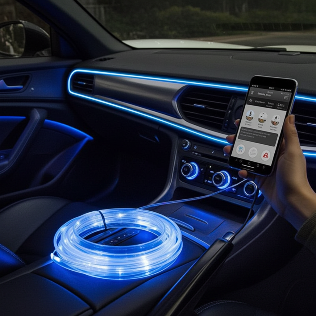 1/2/3/4/5M Car Interior RGB LED Light Strip Ambient Neon Invisible Light USB Fiber Optic Atmosphere Lamp Support APP Control